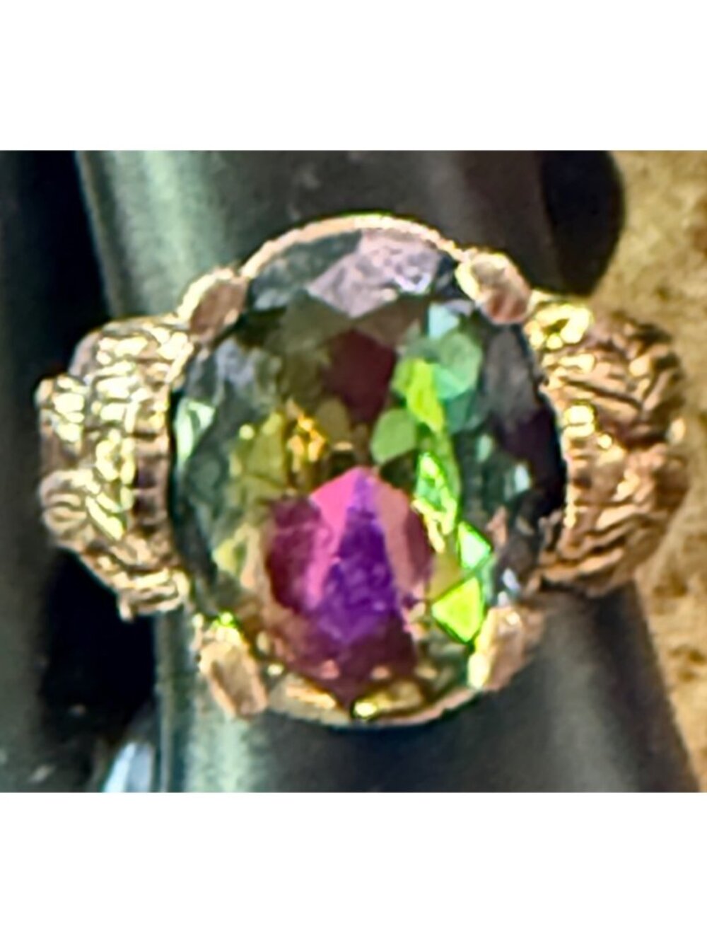 Adjustable Vintage Style Mystic Topaz Ring Intricate Copper Setting
